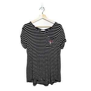 12PM by Monami Black and White Striped Embroidered Pocket Tee